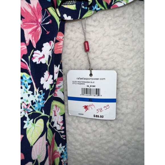 Rafaella Dress Blue Pink Green Lily Floral Cold Shoulder Handkerchief Hem Sz XL - Picture 2 of 9